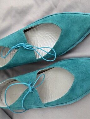 Philippe Model Teal Suede Pointed Lace-Up Flats - Women's